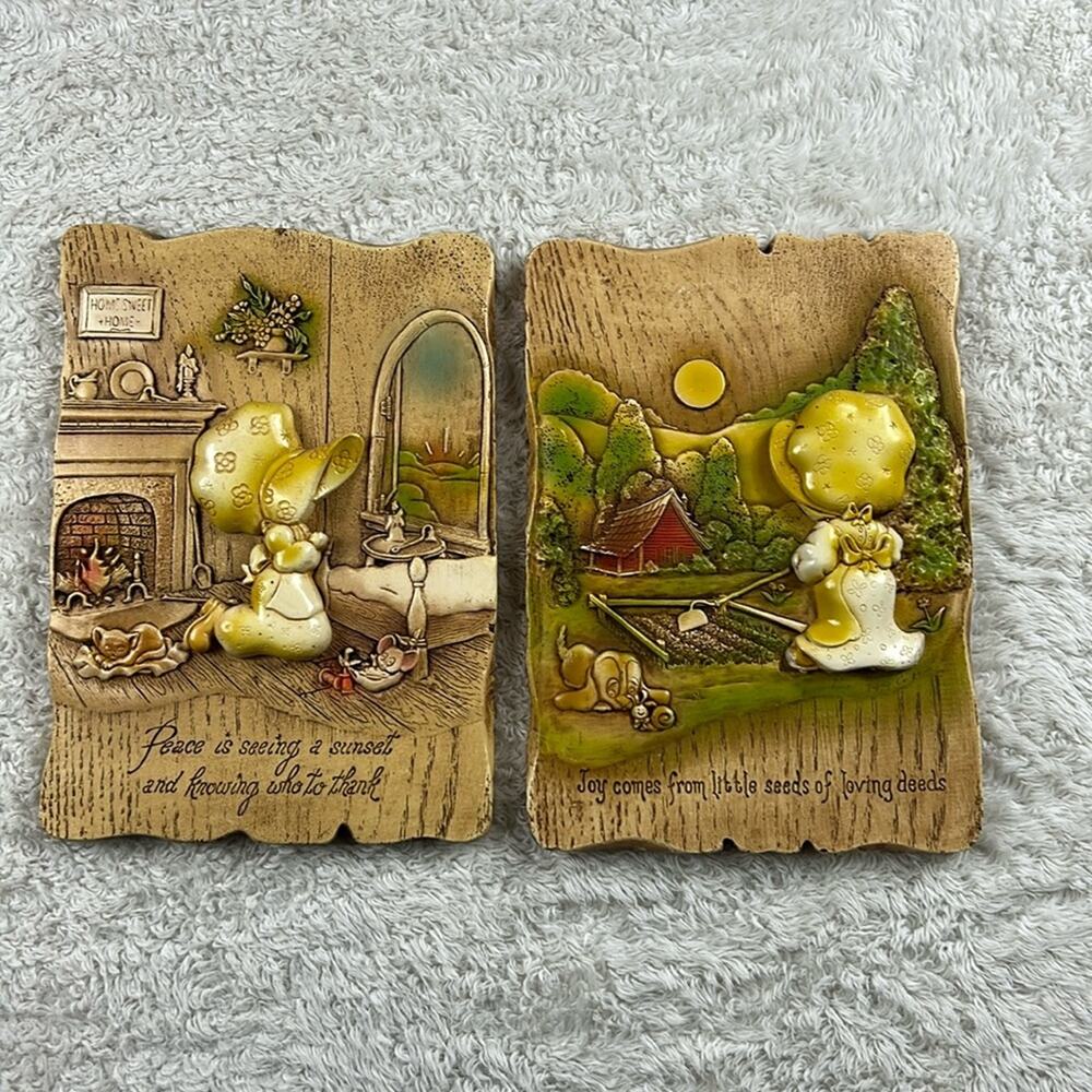 Vintage 70s lot of 2 Holly Hobby wall art Plaques - Kitschy lightweight